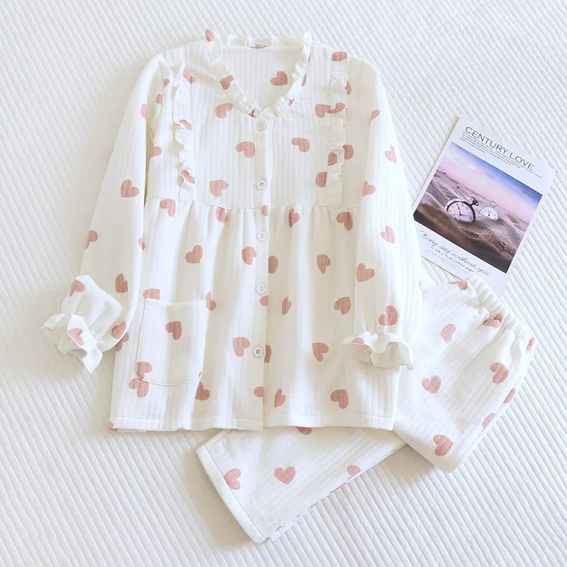Fdfklak Lose Langarm Pijama Weibliche Set Pyjamas 100% Baumwolle Pyjamas Für Frauen Nachtwäsche Homewear Schlaf Lounge Herbst Winter
