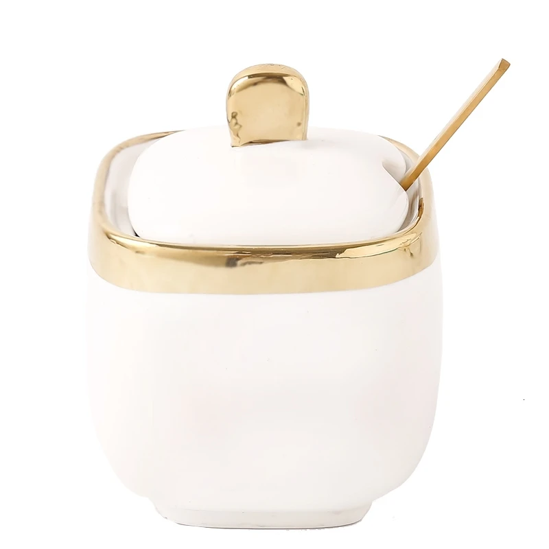 شمال أوروبا الخفيفة الفاخرة الأبيض بنوم بنه السيراميك علبة السكر وعاء الملح بهار أربع قطع تخزين شاي بالأعشاب المزهرة