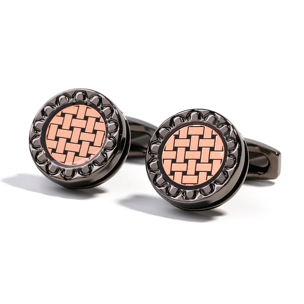 Grey Black Inlaid With Rose Gold Woven Pattern Cufflink Men's Business Dress Shirt Cuff Nails Exquisite Accessories For Banquet