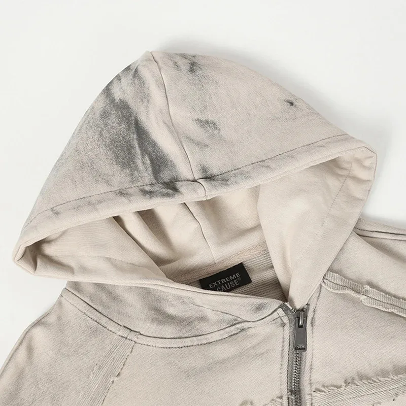 Irregular Patchwork Vintage Hoodies Men Streetwear Harajuku Hip Hop Hoodies Jackets Retro Oversized Y2K Sweatshirts