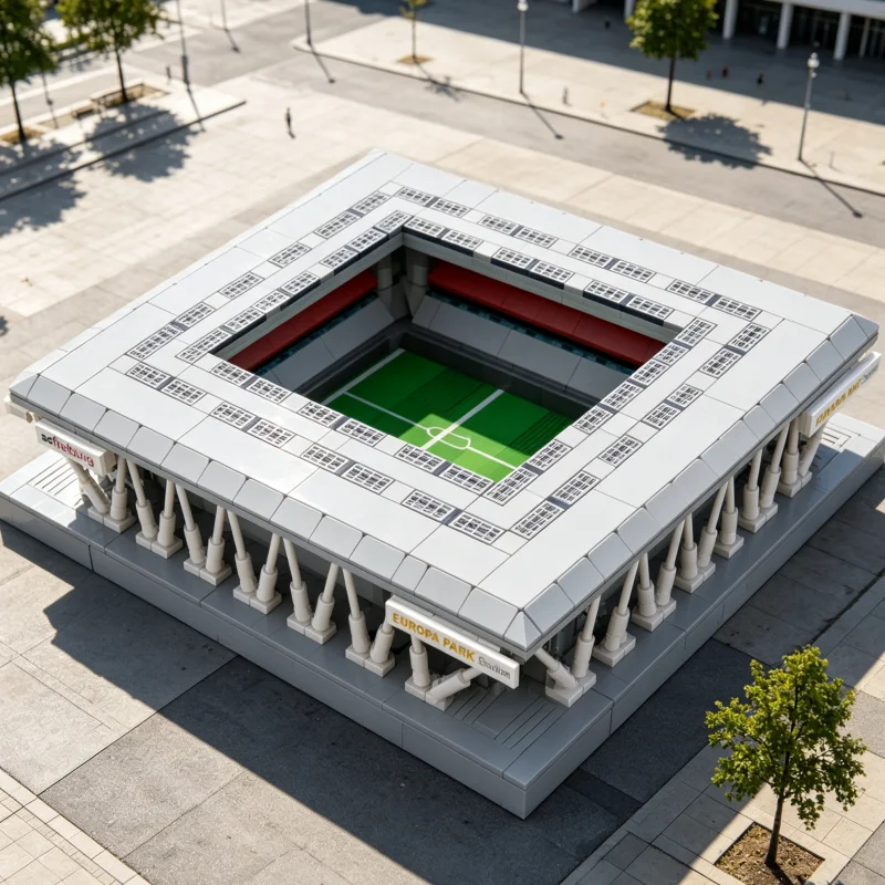 European Football Stadium MOC Building Blocks 983 Parts Grandstand Arena Scene DIY Assembly Brick Set Desktop Collectible