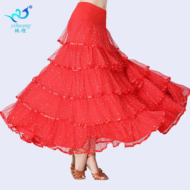 National Standard Dance Waltz Performance Dress Big Swing Skirt Modern Dance Long Skirt Gauze Sequins Poncho Skirt Social Dance