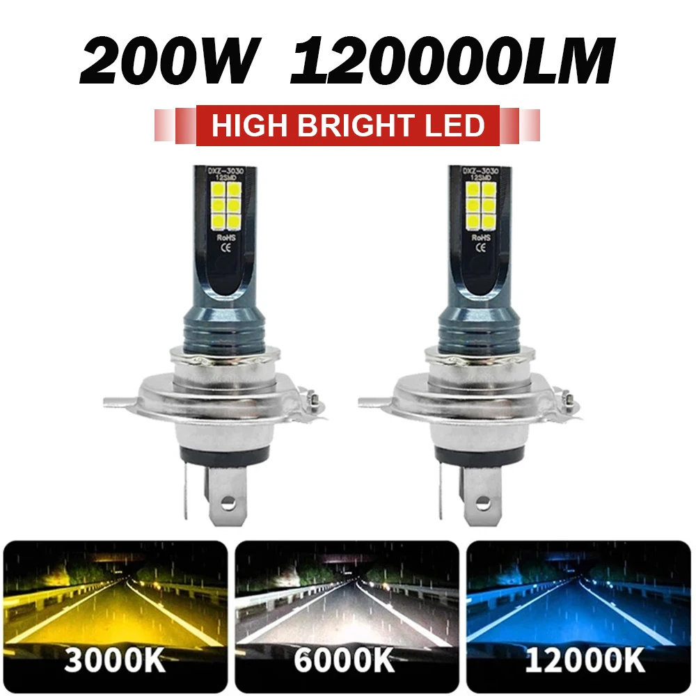 

2Pcs 200W H4 H7 LED Headlight H11 H8 H9 H1 H3 Car Fog Light LED Bulbs 9005 9006 Hb3 Hb4 Auto Driving Running Lamps 120000LM 12V