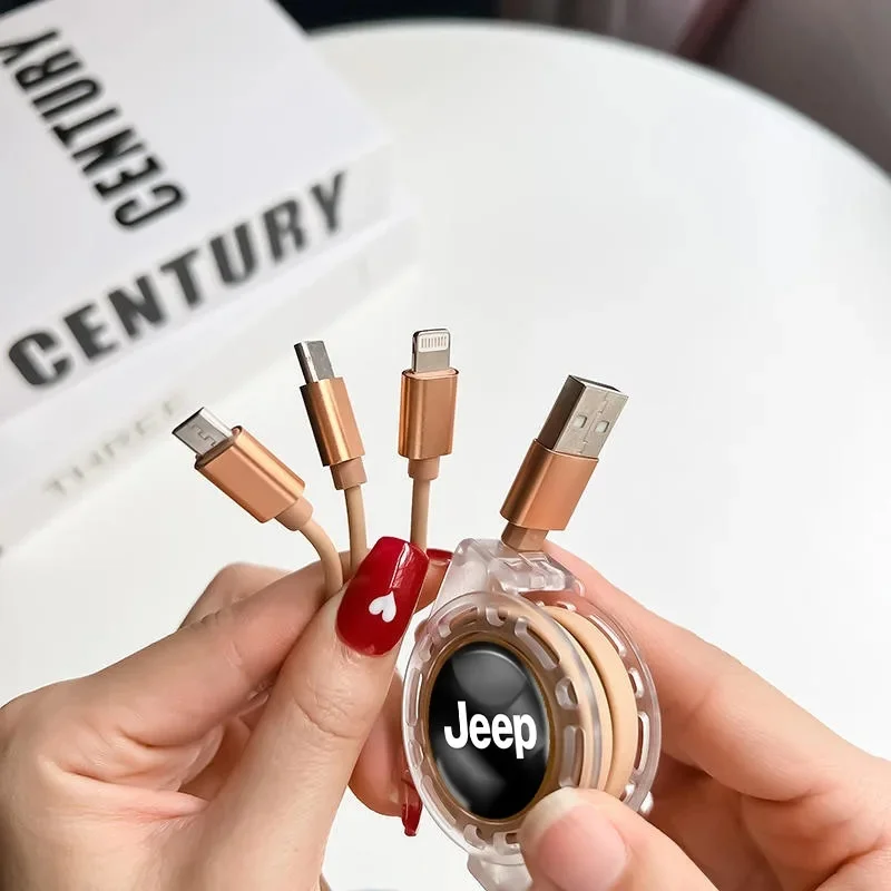 

Jeep 3 in 1 Retractable Car USB Charging Cable Fast Charge Data Cord for Renegade Wrangler JK Grand Cherokee Compass Accessorie