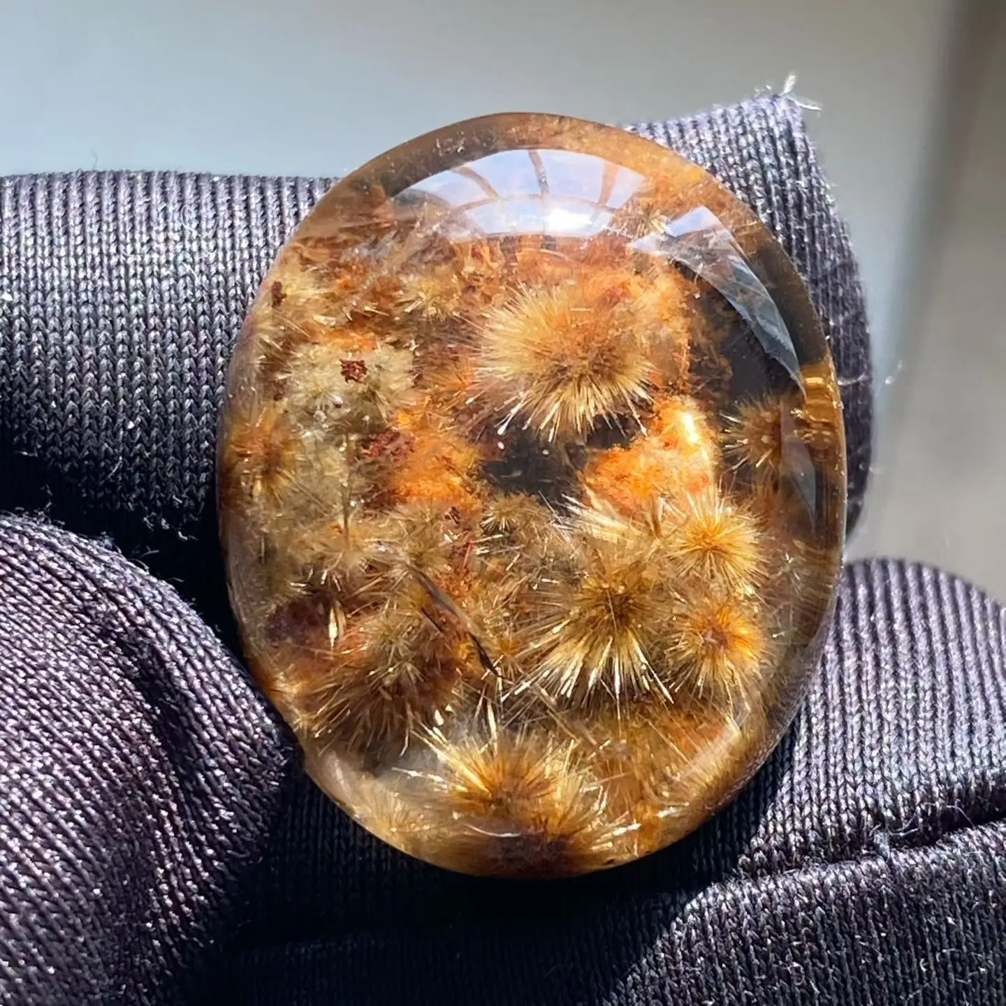 Natural Gold Rutilated Quartz Pendant Sun Flower Rutilated Quartz Flower 22*18*9mm Oval Men Women Brazil AAAAAAA