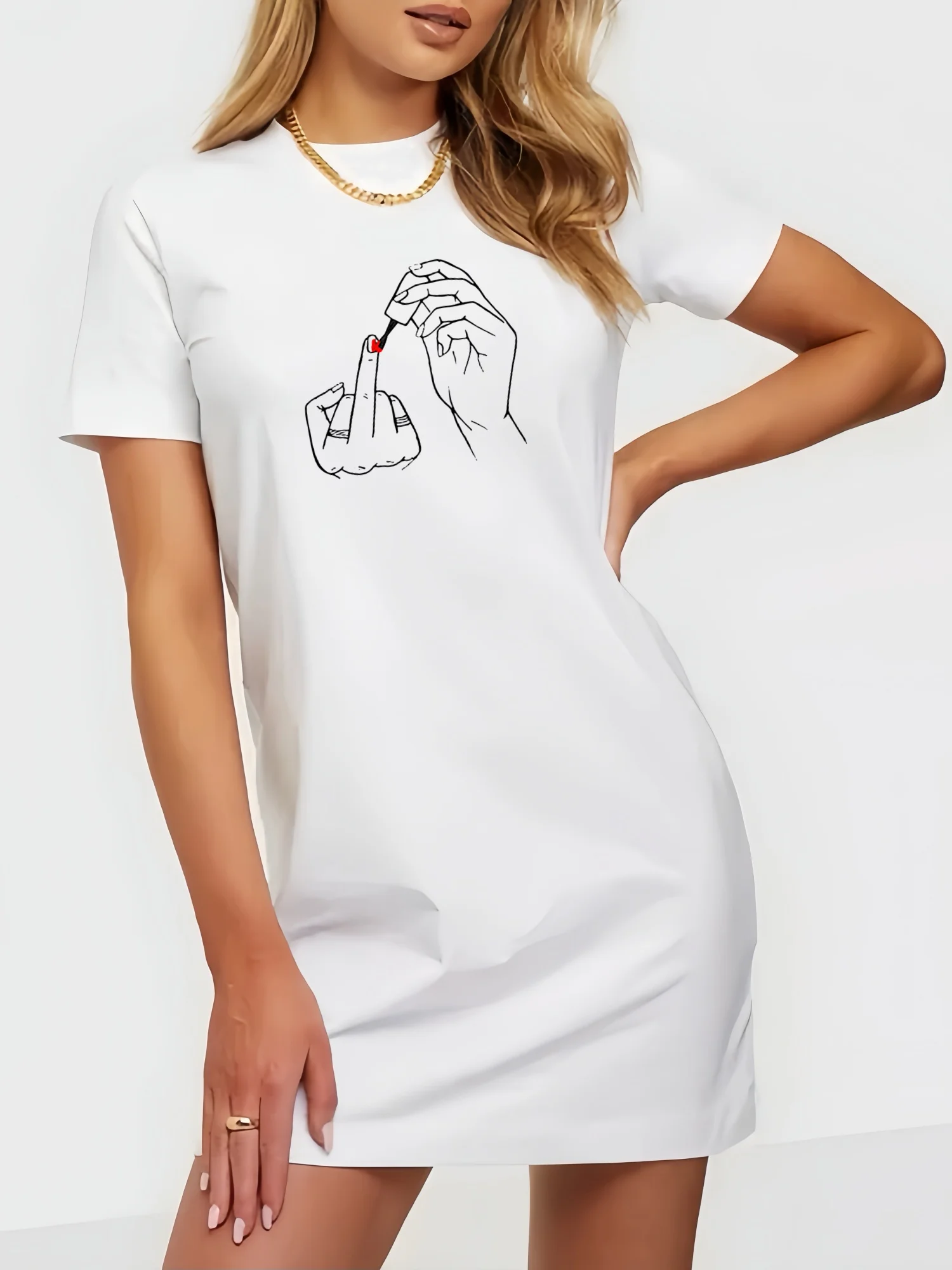 Unique Cool Girls Finger Print T Shirt Dress Women Simply Youthful Summer Woman Dress 2024 New