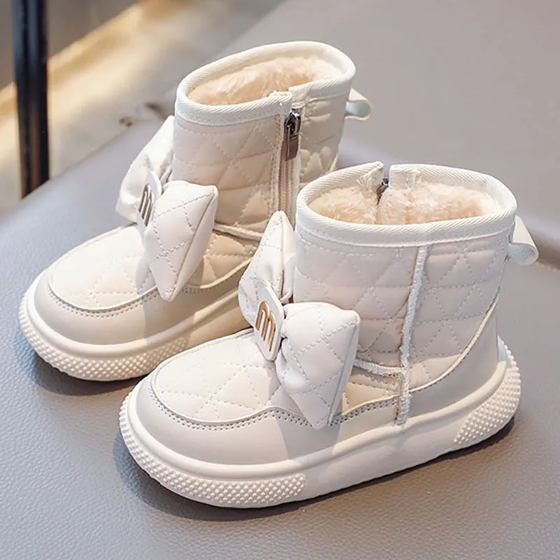 Winter Plush Boots For Girls 2024 Trend Fashion Bow Princess Warm Boots Thick Warm Faux Fur Snow Boots For Teenager Girls