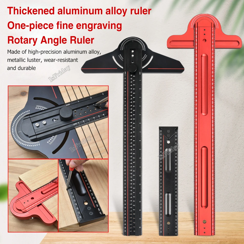 Multifunction Woodworkers Edge Ruler Aluminum Precision Scribe Ruler Protractor Angle Precision Carpenter Measuring Scribe Tool