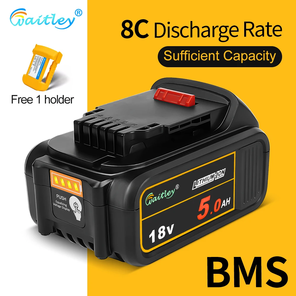 Waitley DCB184 18 V 5.0Ah wymienna bateria kompatybilny z narzędziami Dewalt 20V 5000mAh/5Ah 18 v DCB200 DCS355N-XJ, DCS551N