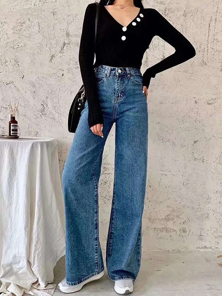 GOPLUS Jeans Woman Y2k Wide Leg Pants High Waist Mom Jeans Korean Fashion Denim Trousers Blue Jean Pantalon Large Femme C11855