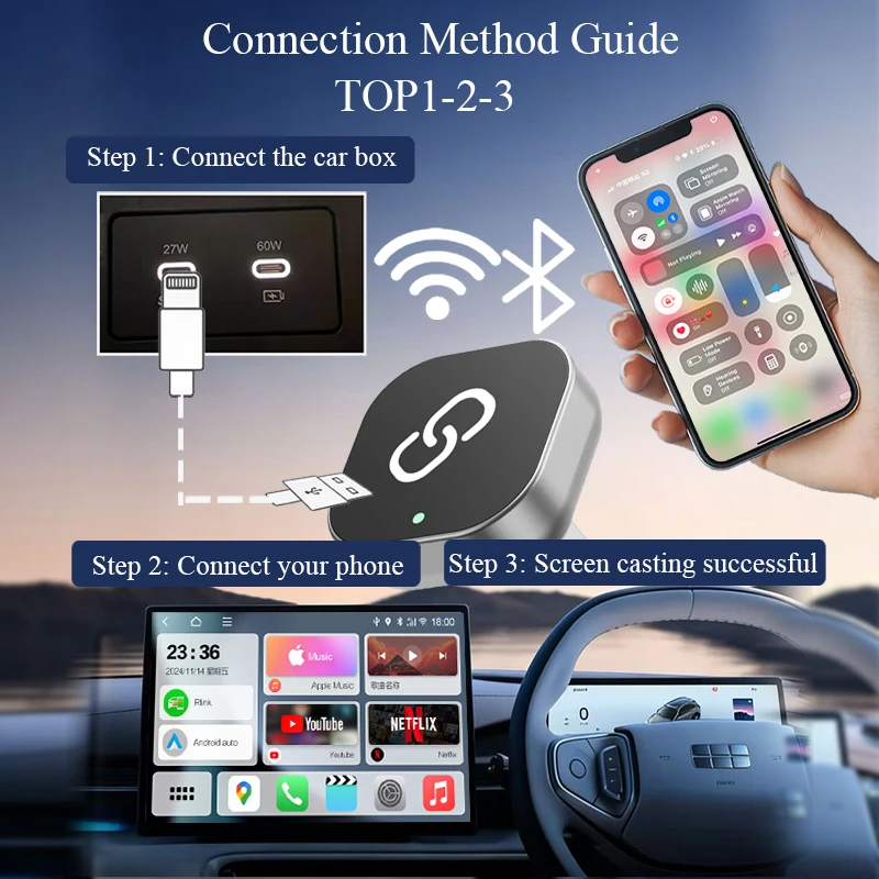 2in1 Wired to Wireless CarPlay Android Auto Adapter USB Dongle Plug And Play Car Intelligent Systems For VW Toyota Nissan Honda image 6