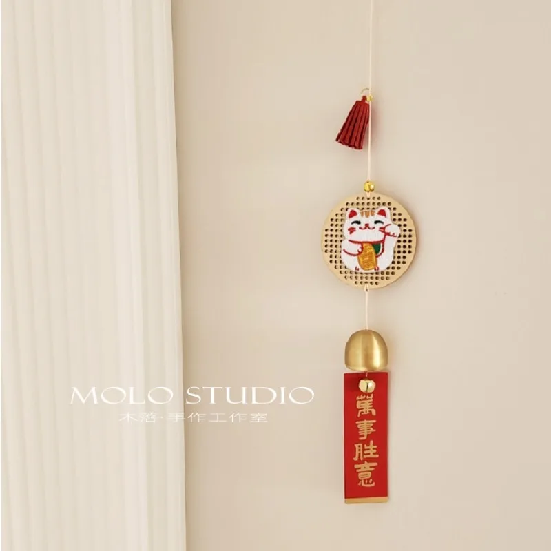 Mulok Lucky Fortune Cat Charm Original Wood Blessing Car Hanging Decoration Entrance Door Wall Ornament Collectible Feng Shui