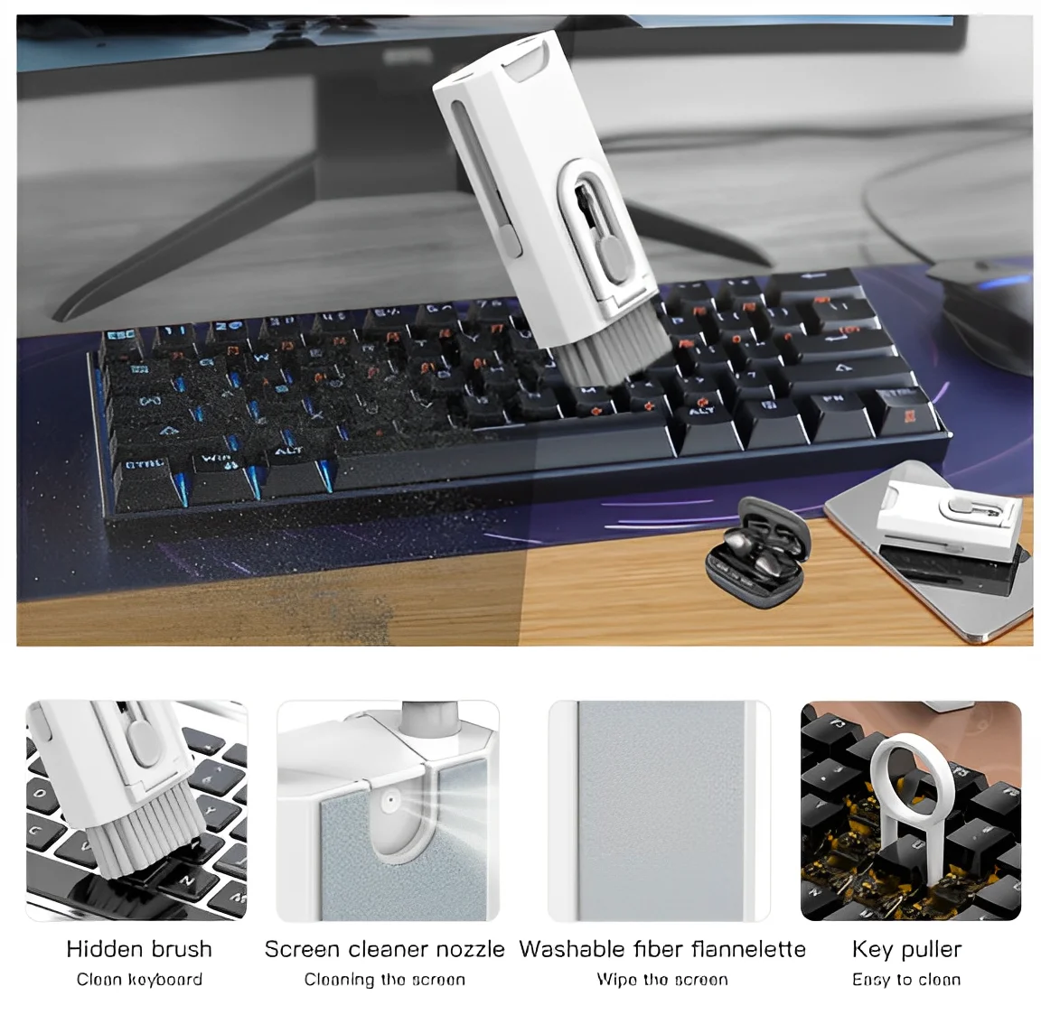 8 in 1 Multifunctional Keyboard Cleaning Brush Kit for Computer, Headset, Electronics - Double-Head Design with Nylon Bristles,