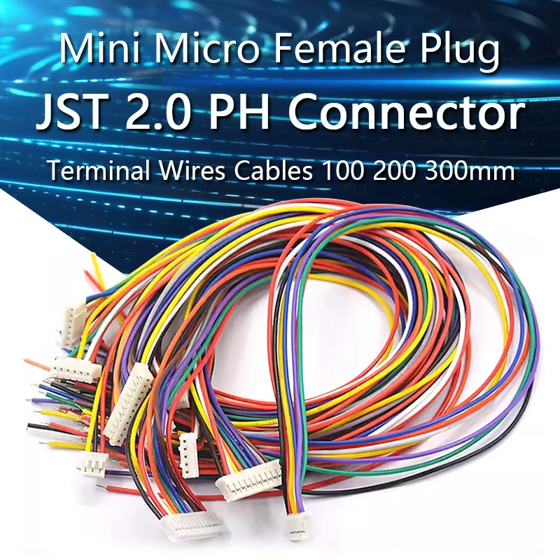 

10PCS Mini Micro JST 2.0 PH Female Connector 2/3/4/5/6/7/8/9/10/11/12Pin Plug with Terminal Wires Cables 100mm 200MM 300mm 26AWG