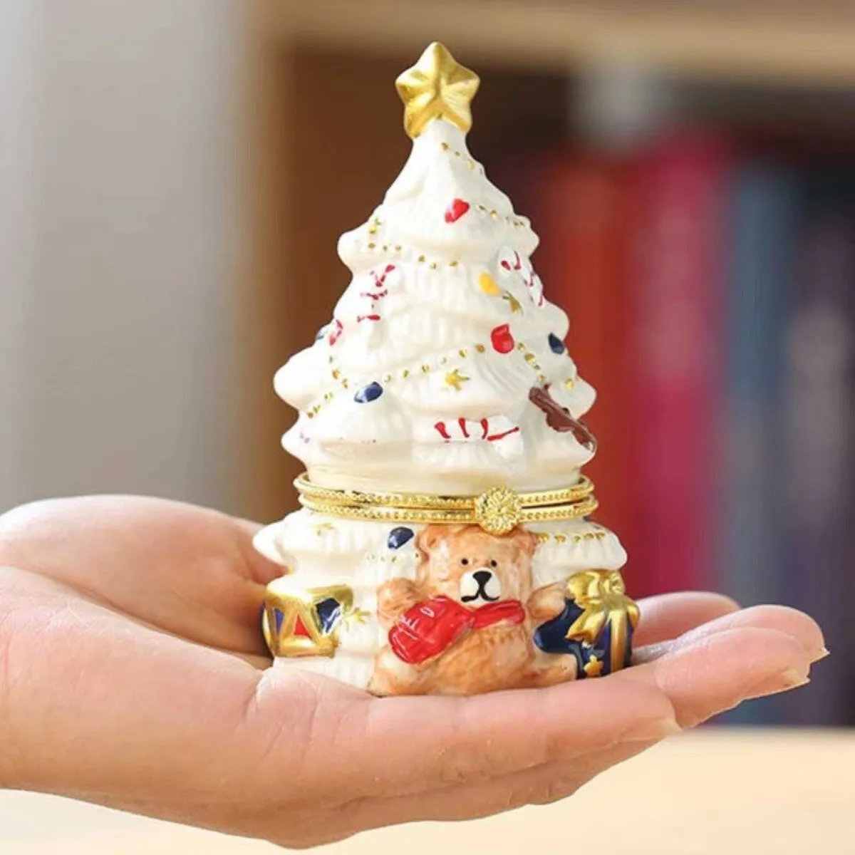 Ceramic Christmas Tree Scented Storage Box Holder Bear Wish Tree Desktop Decor Aroma Ornament Gift for Xmas Holiday
