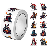 1Roll(500Pcs) Cute European Knight Cats Pattern Stickers 2.5cm/1.0'' 10 Designs Decals Diy Adorn Gifts Home Decor Sealing Labels