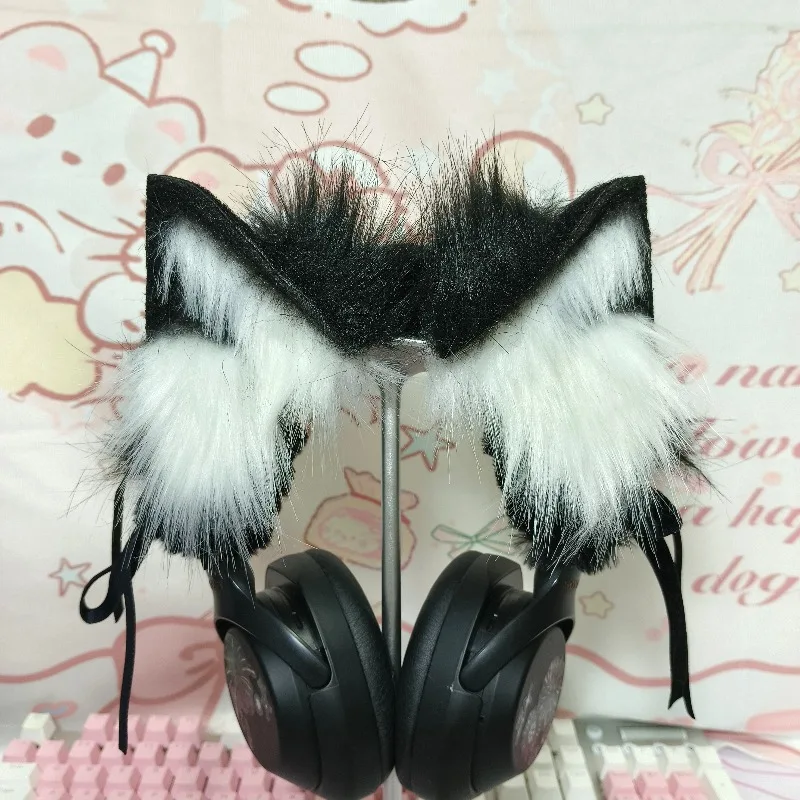 2026 New Fluffy Wolf Cat Ear Headphone Headband Cover,Long Faux Fur Beast Ear Anime Cosplay E-girl Furry Headset Decor Accessory