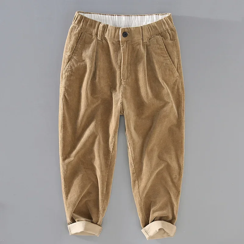 

Fall Winter Pants Men Japan Vintage Corduroy Pencil Pants 98% Cotton Casual Straight Nine Point Pants Man Simple Trousers Daily