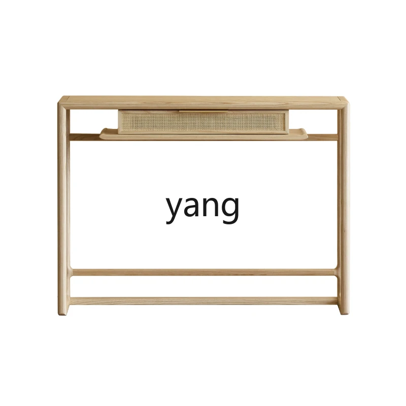 

Yjq New Chinese Style Hallway Solid Wood Strip Table Shelf Wall Rattan a Long Narrow Table