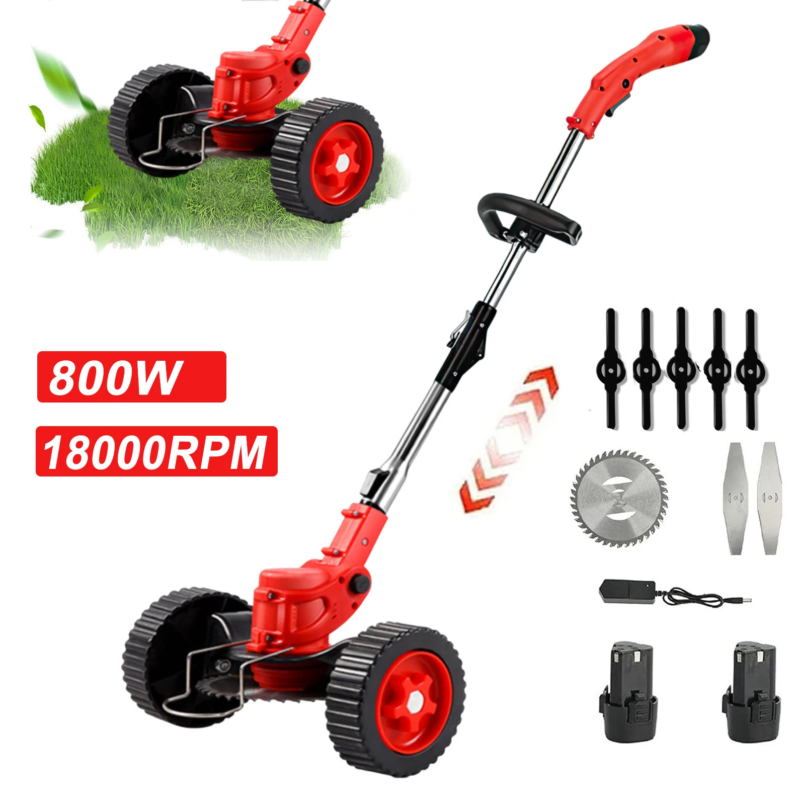 800W 12V Electric Grass Trimmer 18000RPM Handheld Cordless Lawn Mower Length Adjustable Foldable Cutting Machine Garden Tool