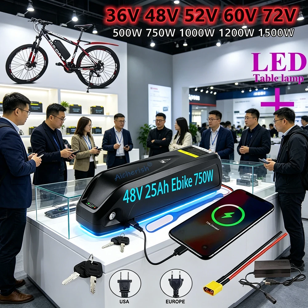 

48V Hailong Battery 21700 Electric Bicycle Battery Cells Pack 48V 25AH 50A BMS, For 750W 1000W 1500W Powerful Lithium Batteries