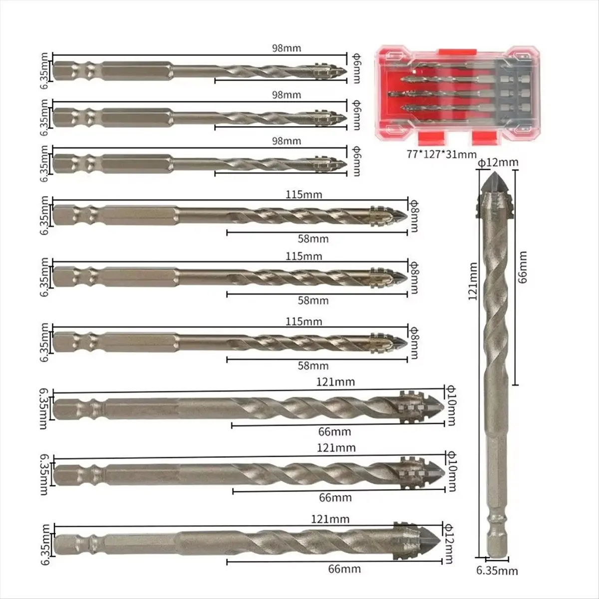 

(HOPE) 10pcs Four-Edged Eccentric Drill Bit Hexagonal Sawtooth Drill Bit Set Alloy High Hardness Drilling Tool