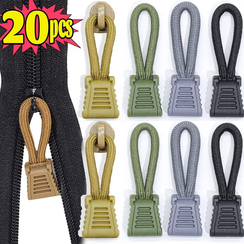 5/20pcs Replacement Clip Zipper Pull Puller End Fit Rope Tag Fixer Zip Cord Tab Buckle Travel Bag Suitcase Backpack Outdoor Tool