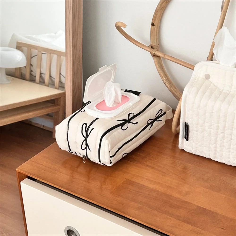 Cute Bow Flip Cover Tissue Box Kawaii Wet Wipes Case Car Home Hanging Bag Paper Holder Napkin Storage Container Paper Organizer