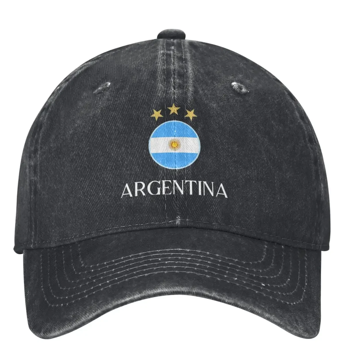 Argentina White 3 Gold Stars Washed Baseball Cap Blue Trendy Trucker Hat Summer Women Men Running Hippie Design Baseball Caps