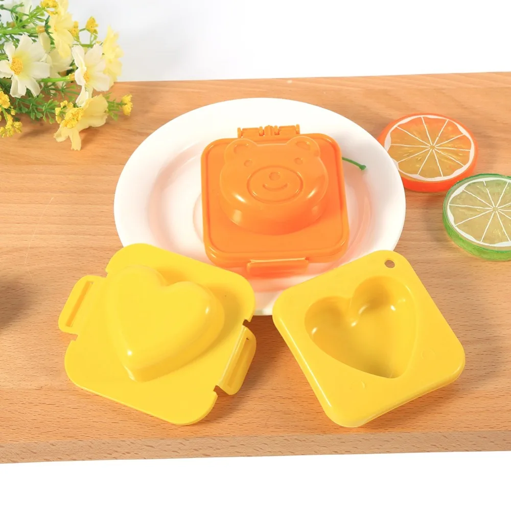 6 moldes de PP para huevos con diseño de dibujos animados, moldes DIY con botón a presión, accesorios para bento con formas de conejo, oso, pez, coche, estrella y corazón.