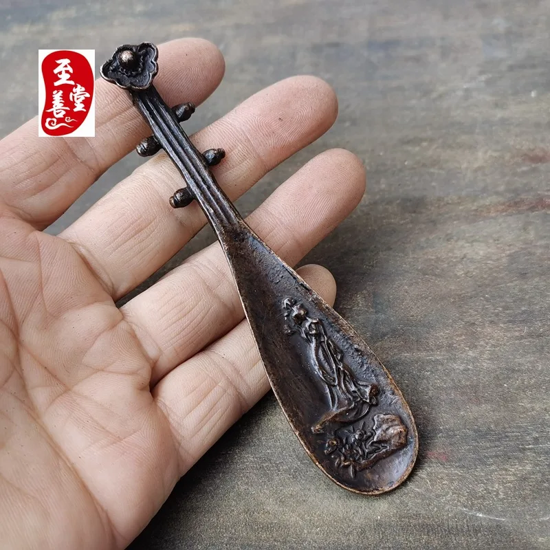 Antique Collection: Old Patina Alloy Copper Living Room Decorative Ornament - Pictorial Tea Spoon with Beautiful Woman Figure11.