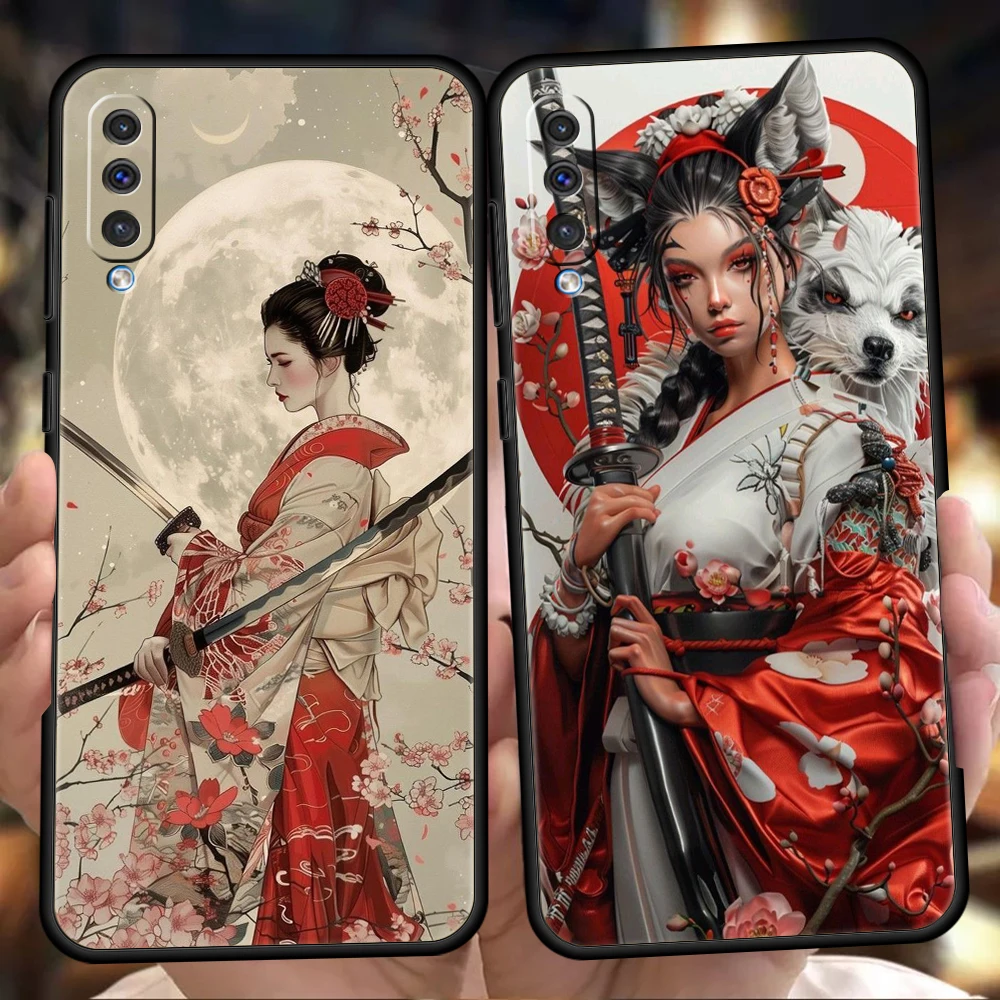 Samurai Warrior Geisha Phone Case for Samsung Galaxy A24 A13 A53 A73 A33 A22 A12 A02 A03 A05 A70 A50 A10 A20 5G Soft TPU Shell