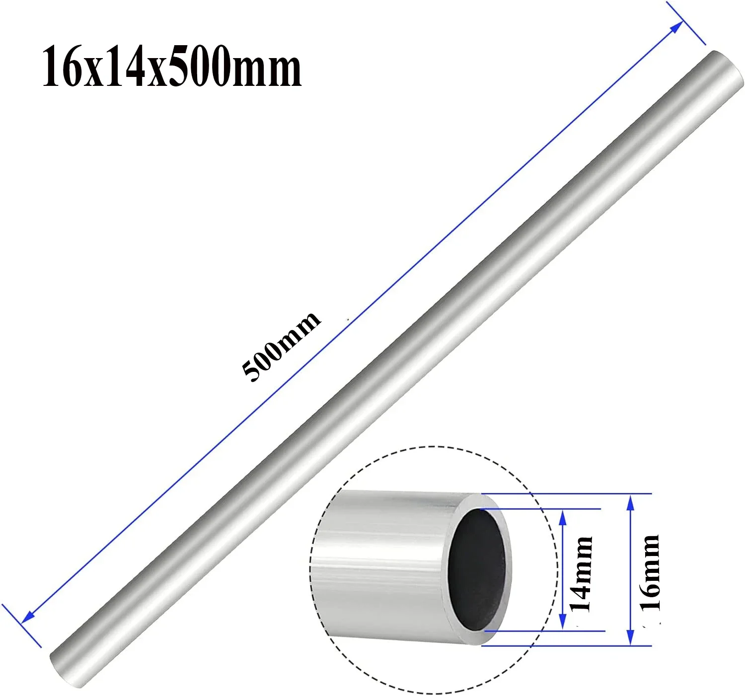 Tube rond en alliage d\'aluminium, épaisseur de tuyau d\'infraction 0.5 ~ 3mm OD 5-20mm ID 3 ~ 18mm droit 200mm 500mm de long, 6063