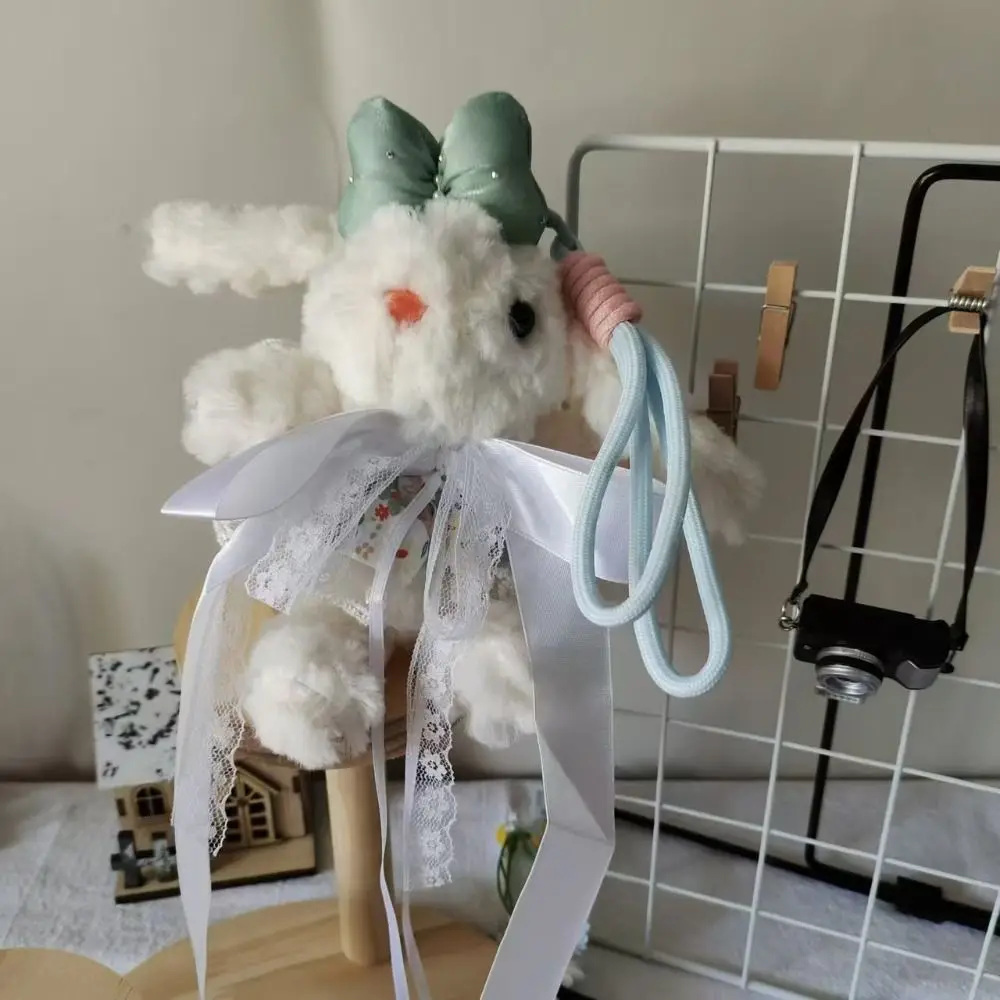 창의적인 봉제 토끼 인형 펜던트 만화 나비 매듭 인형 열쇠고리 납작 귀 봉제 인형 장난감 선물