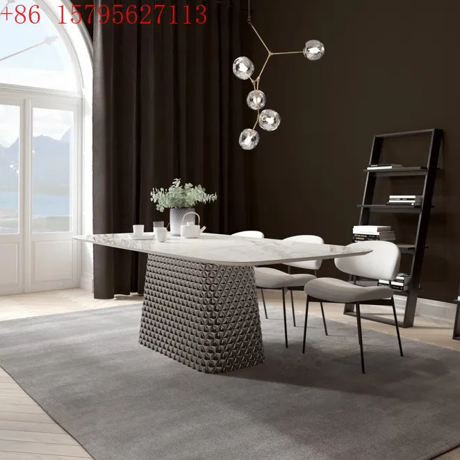 

Обеденный стол и стул из суперкристаллов камня, сочетание света, роскошный, современный, простой, бытовой, для небольшой квартиры, минималистский стиль