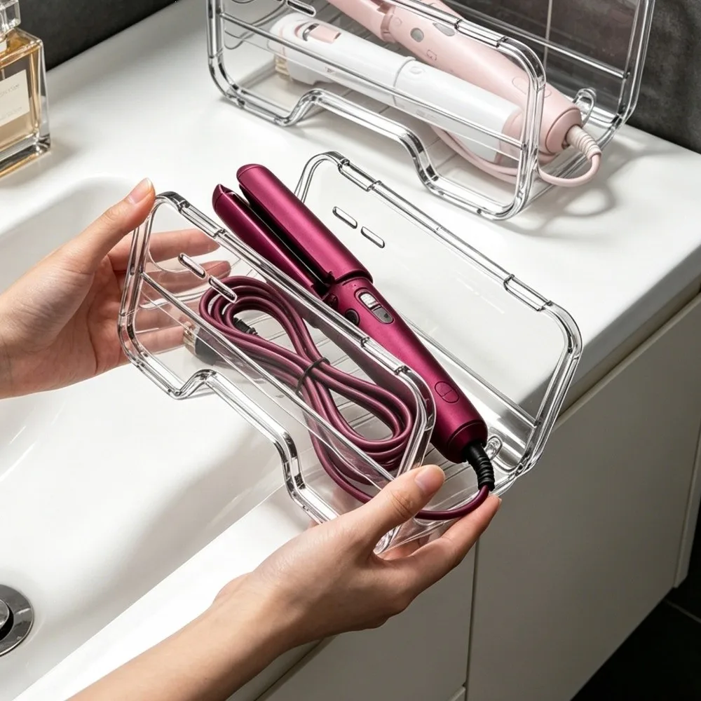 Stackable Curling Iron Storage Rack Plastic Space-saving Bathroom Storage Box Transparent Thickened Bottle Storage Holder