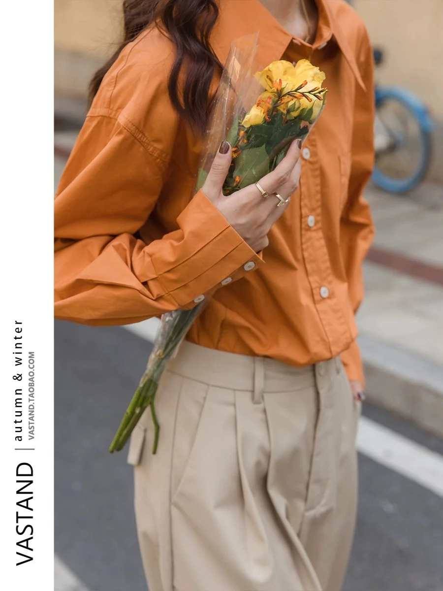 

Vastand: Новинка ранней осени – корейская женская рубашка из хлопка, приталенная, однотонная, для офиса, с длинным рукавом, прямого кроя.