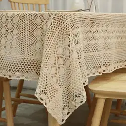 Rectangular Crochet Hollow Tablecloth Retro Dining Table Cover Lace Tablecloth Soft Table Flag