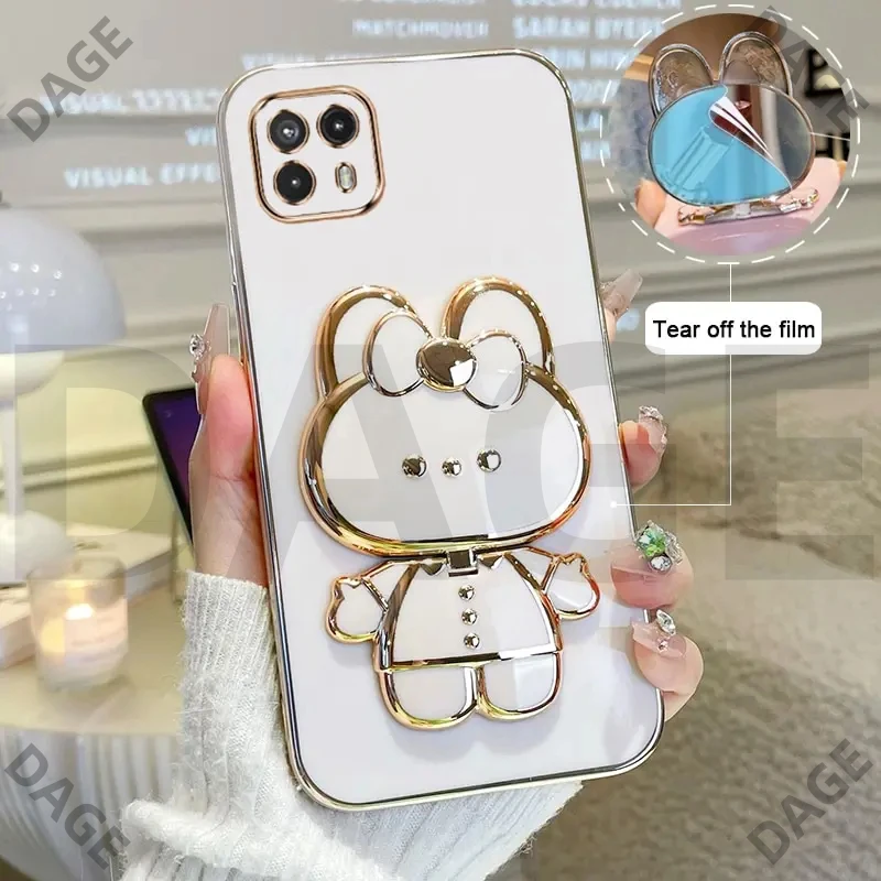 Luxury Plating Cartoon Rabbit makeup Mirror Holder Casing for Vivo V23 5G V23E 5G Y53S V15 Pro Y51A Stand Cover