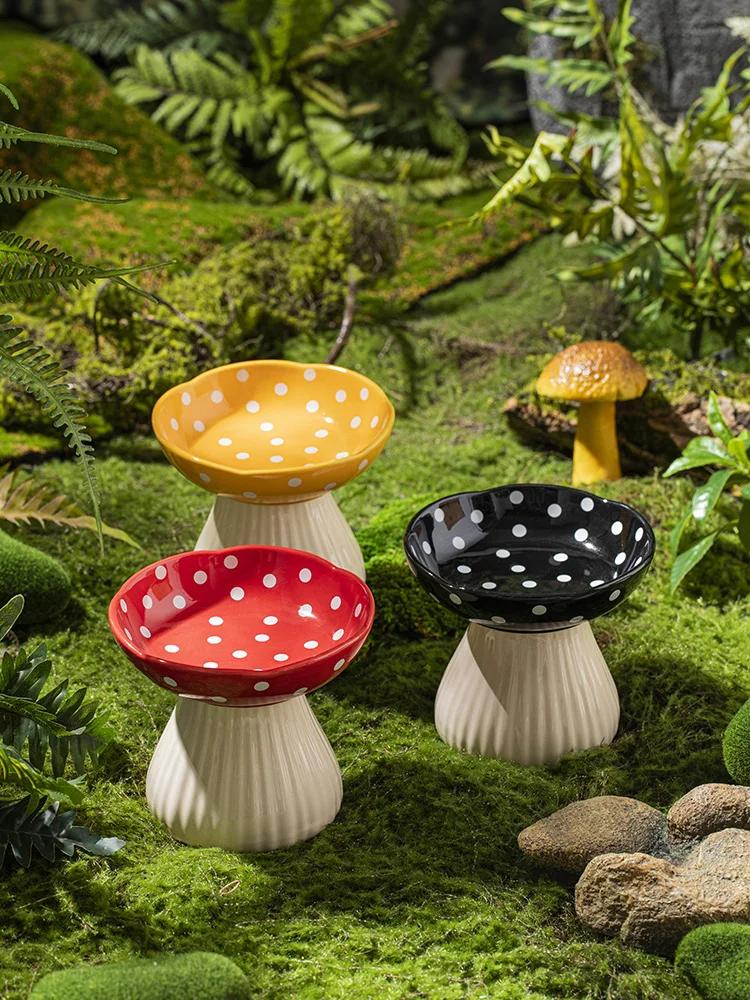 

6 Inch Mushroom Ceramic Cat Bowl Elevated Shelf Dog Water Food Bowl Beard Friendly Raised Cat Snack Dish Feeder Pet Accessories