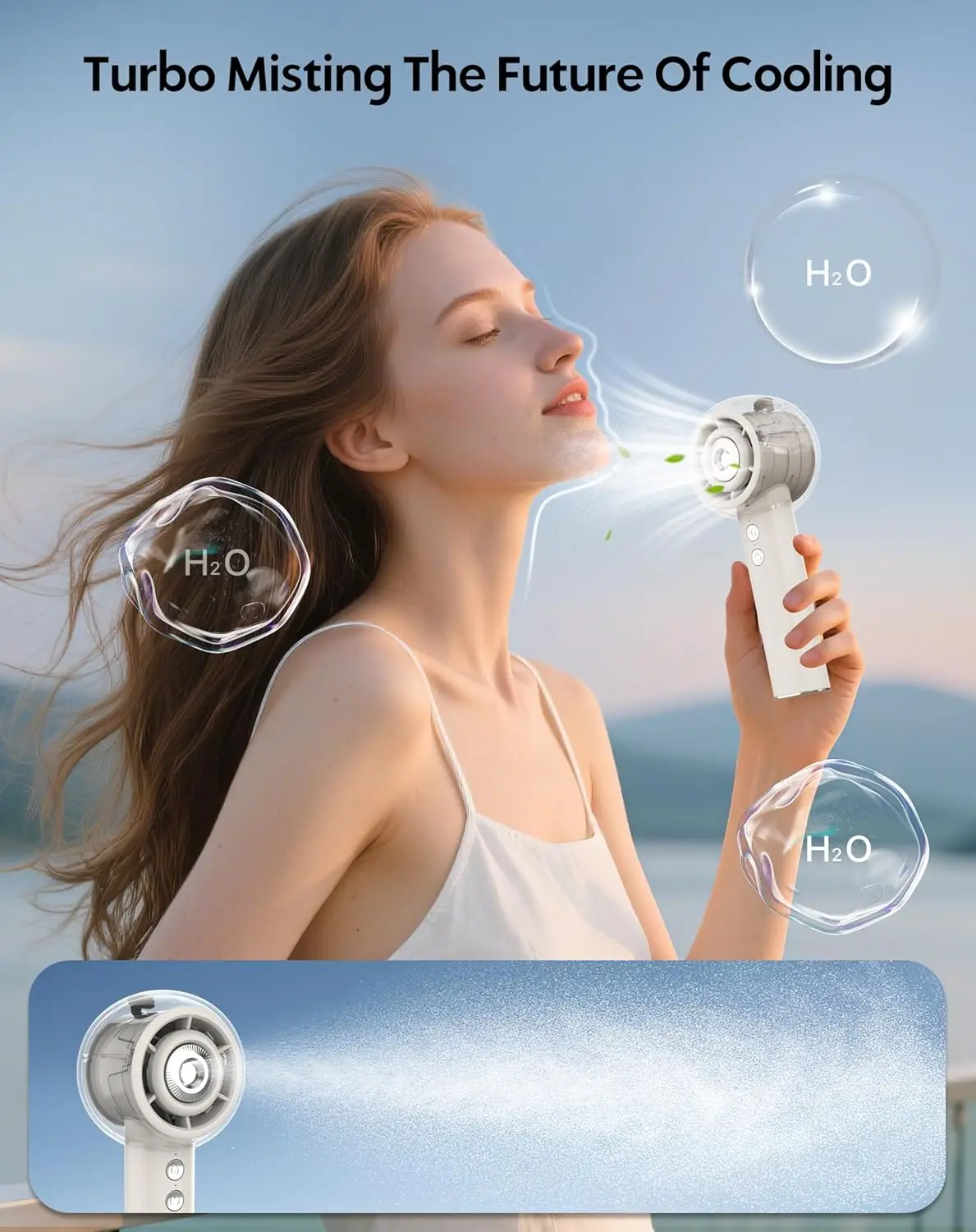 2026 New Upgrade Hotsales Portable Misting Fan, Handheld Turbo Fan With Mist, 6000mAh Battery Rechargeable Personal Fans Mister