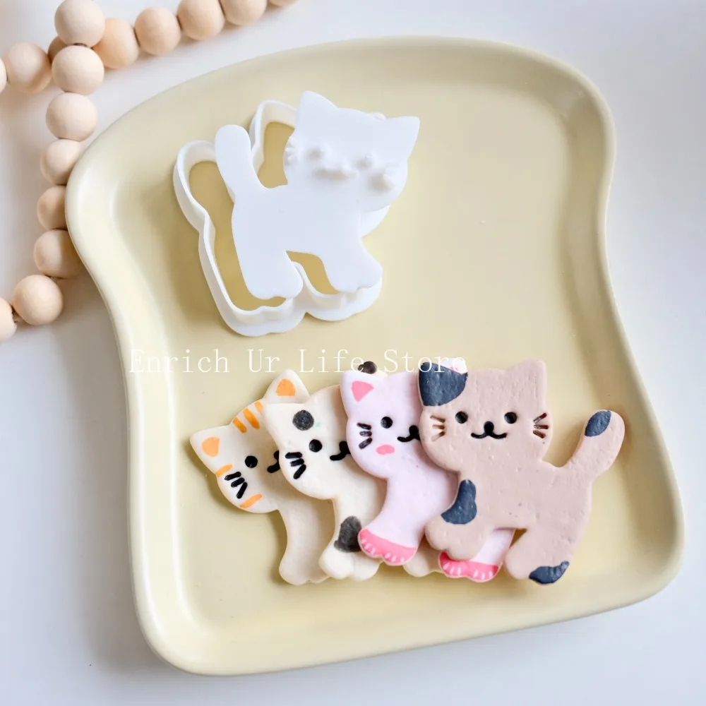 3D Cute Cat Cookie Mold Cartoon Kitten Fondant Cookie Cutter Animal Pattern Biscuit Mold DIY Kitchen Baking Tools