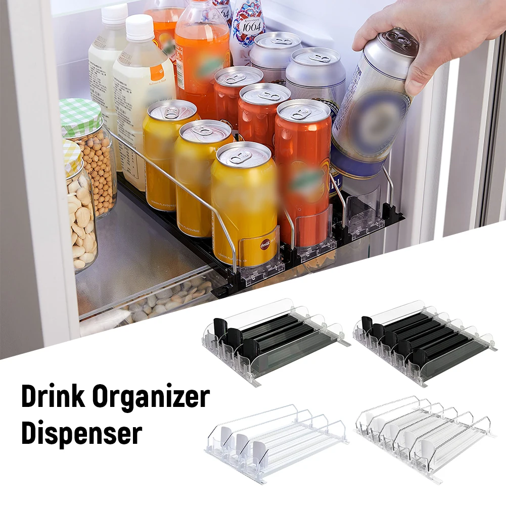 Getränke-Organizer, Spender, Federdruck, automatischer Bierdrücker, verstellbare Breite, Aufbewahrungsregal, E-förmiger Gleit für Küche, Kühlschrank