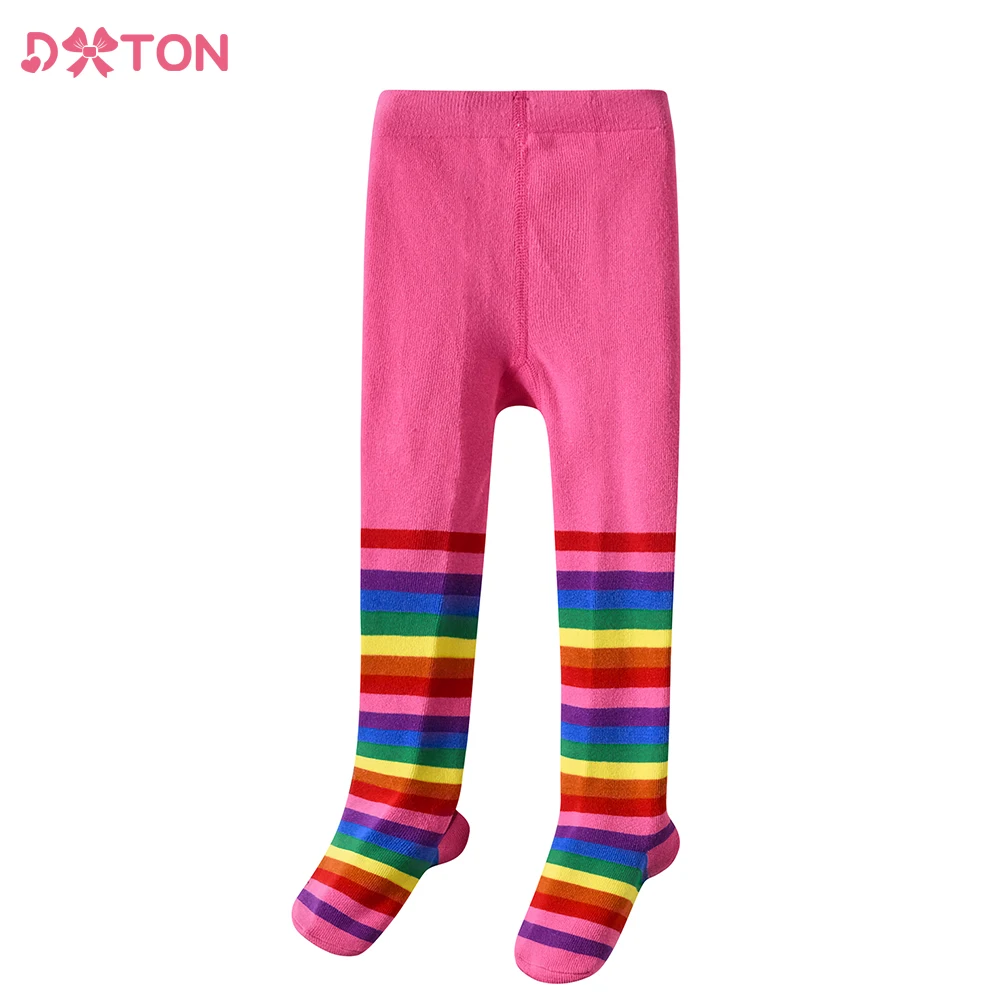 DXTON Children Rainbow Striped Tights Kids Spring Autumn Knitted Pantyhose Kids Ballet Dancing Cotton Casual Stocking 3-8 Yrs