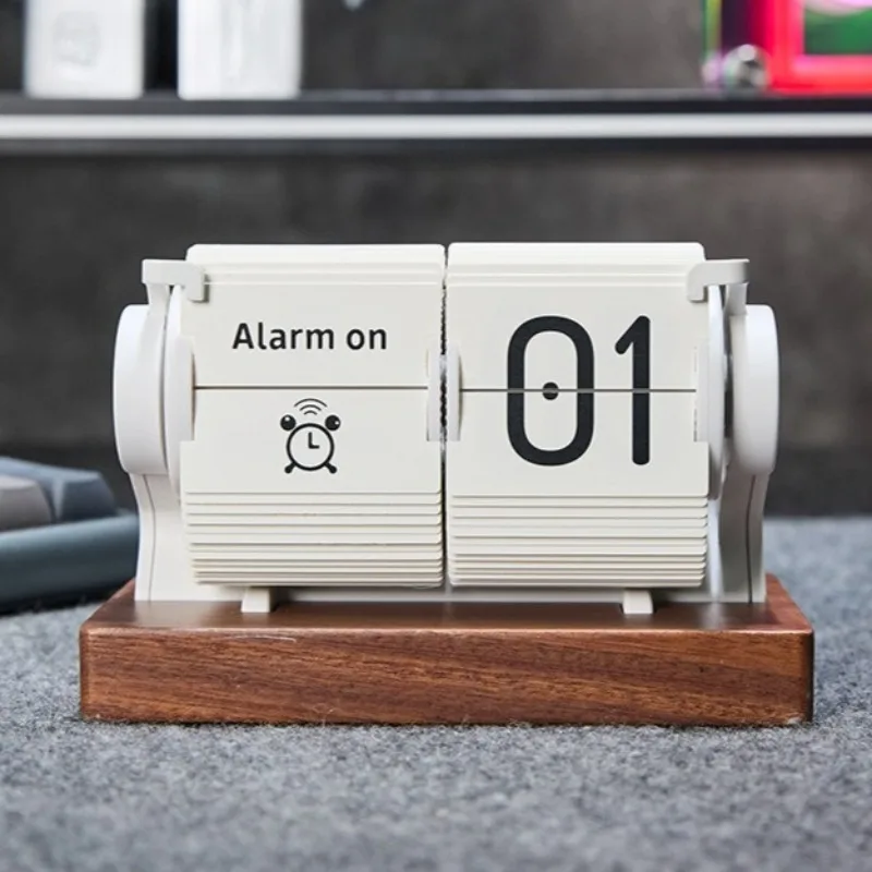 Creative Desk Clock Flip Calendar Clocks Multifunctional Luxury Wooden Base Alarm Clocks Retro Desktop Decoration Table Clock