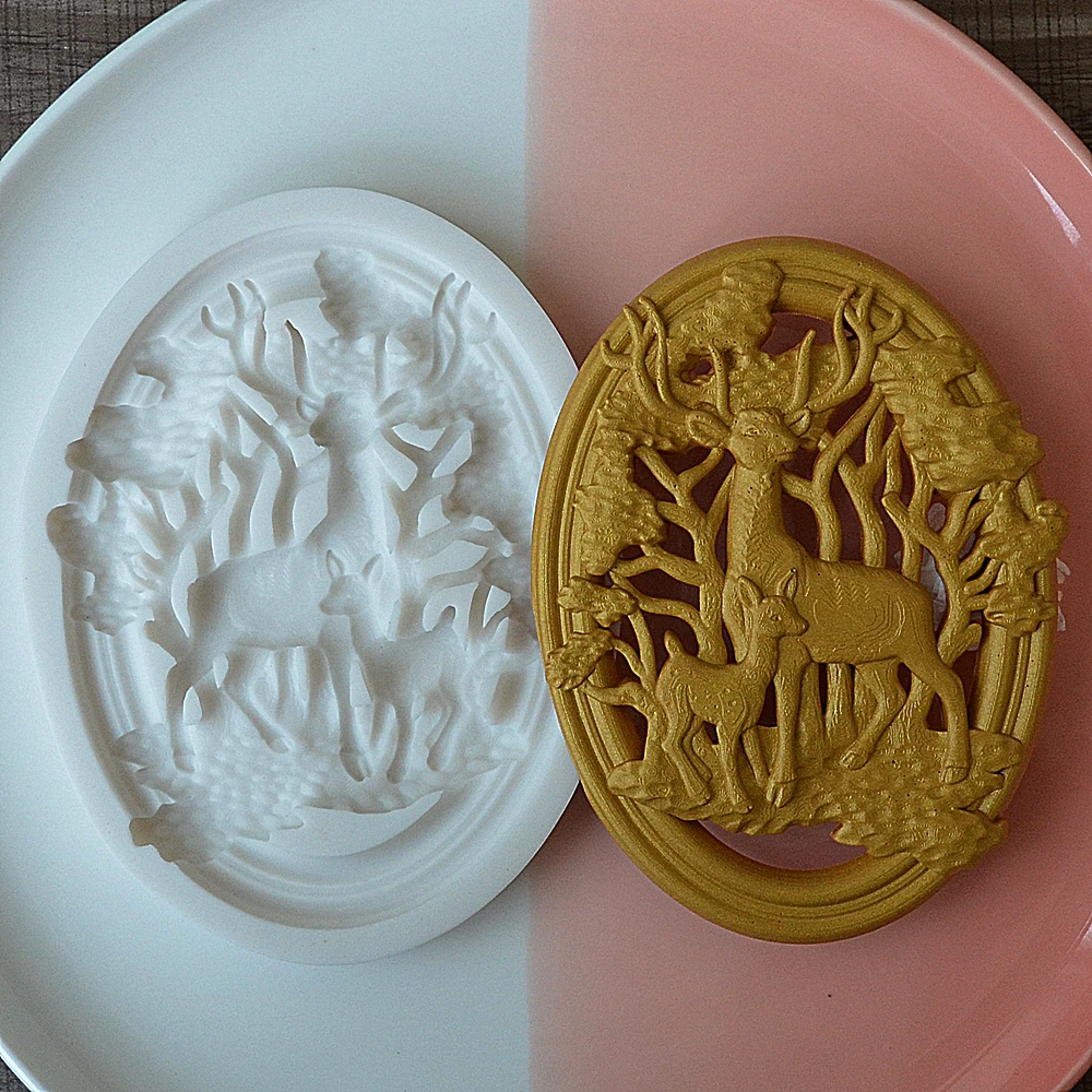 Two Christmas Deer Shaped Silicone Molds DIY Handmade Epoxy Resin Series Cake Baking Decoration Chocolate Deer Silicone Molds