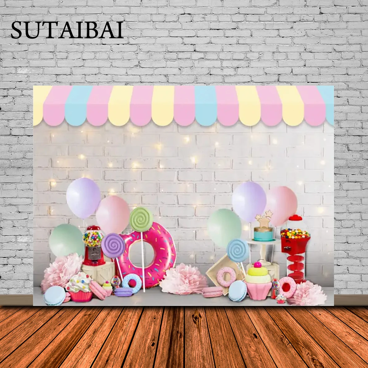 Donut Girl 1st Birthday Party Backdrop Donut Grow Up White Brick Wall Candy Background Baby Shower Bday Newborn Baby Party Decor