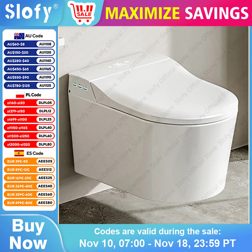 

Wall Mounted Smart Toilet No Water Pressure RestrictionAutomatic Flip-Top SeatHeated Toilet Foot Control with Display & SprayRod