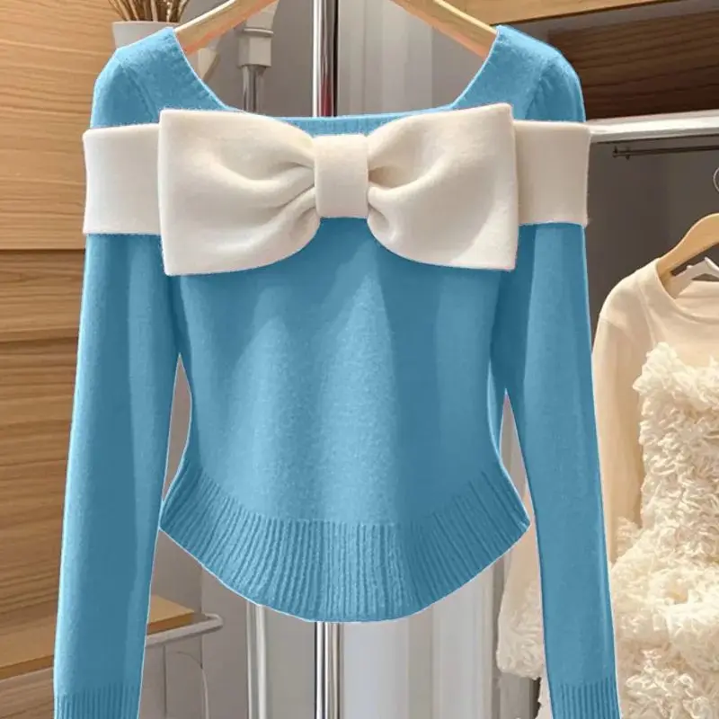 

Women Clothing Fashion Commute Loose Wool Knitted Pullovers Autumn Winter Sweater Women's Temperament Elegant Chic Bow Sweaters
