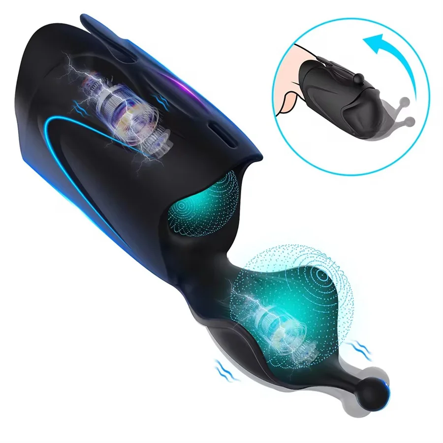 Male Masturbator Penis Sleeve Vibrator Cock Massage Electric Shock Glans Stimulation Penis Endurance Exerciser Sex Toy For Men